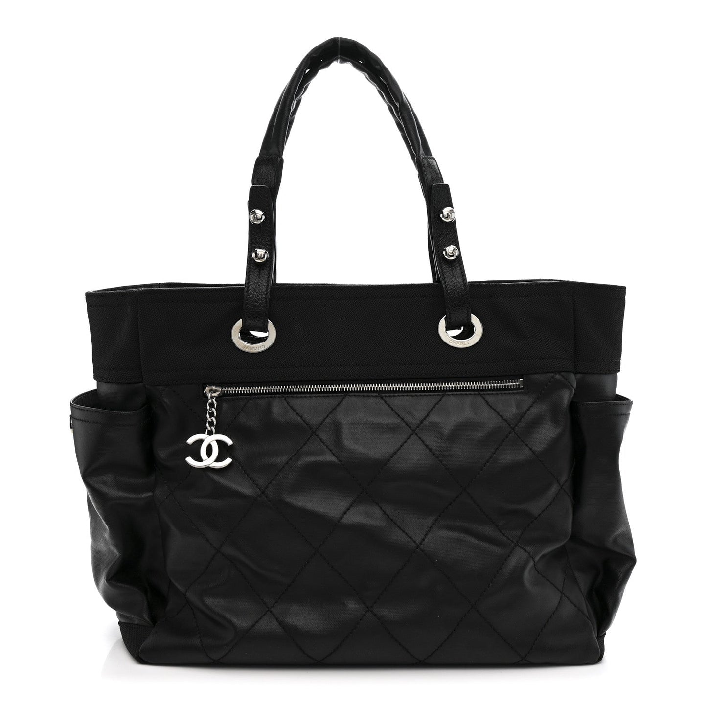 Coated Canvas Quilted Large Paris Biarritz Tote Black