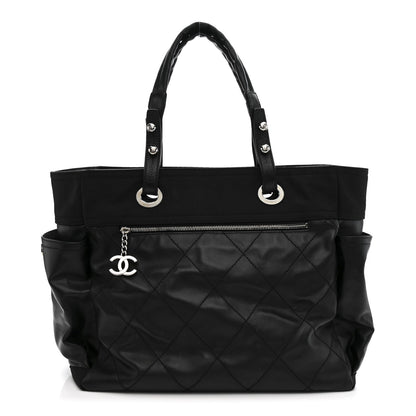 Coated Canvas Quilted Large Paris Biarritz Tote Black