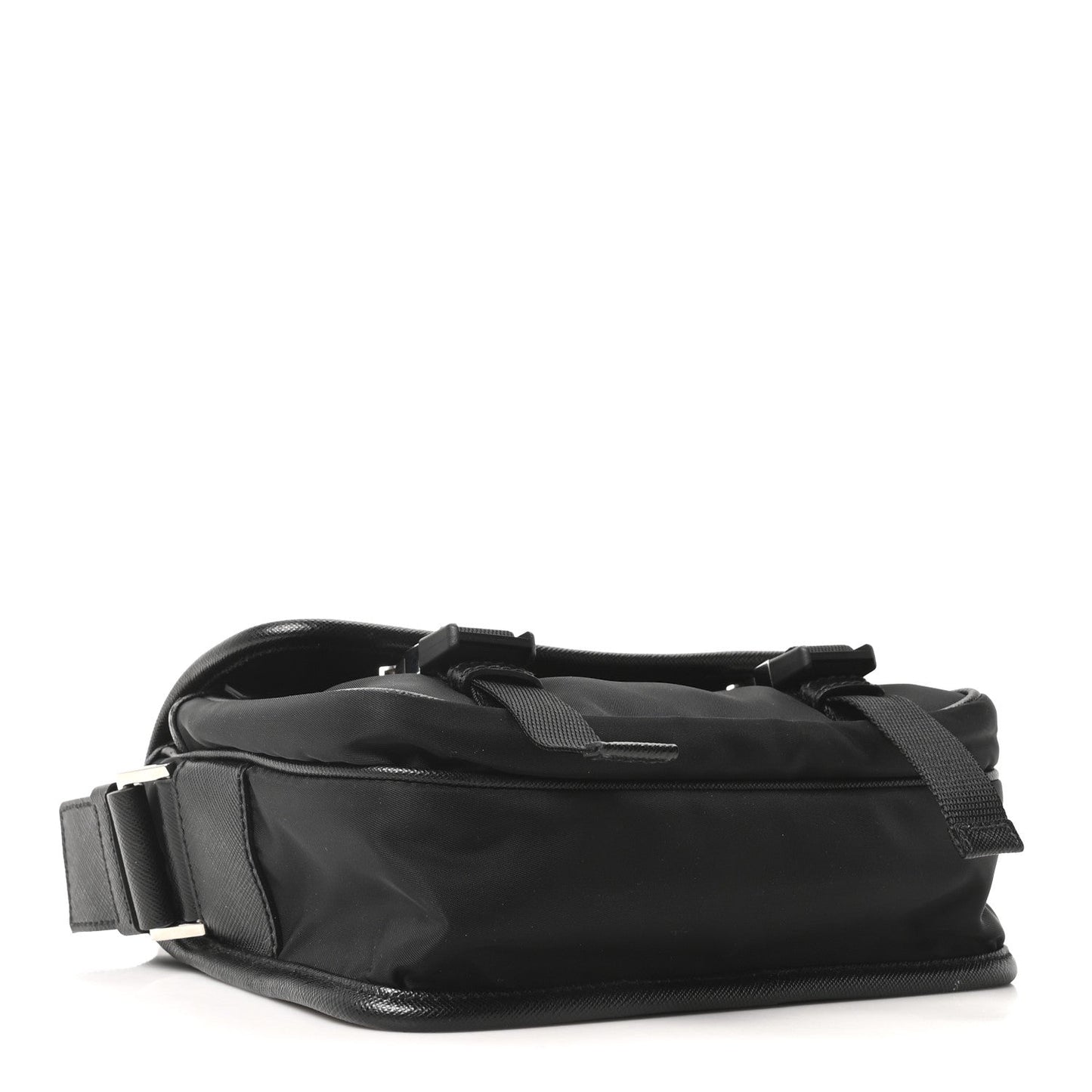 Re-Nylon Saffiano Pocket Double Snap Buckle Messenger Shoulder Bag Black