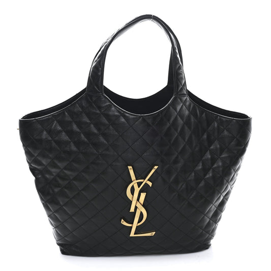 Lambskin Quilted Maxi Icare Shopping Tote Black