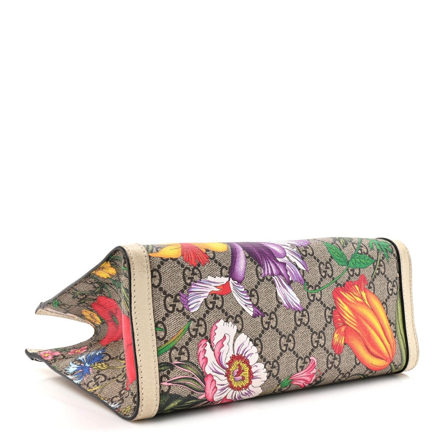 GG Supreme Monogram Flora Textured Calfskin Small Padlock Tote Beige Ebony Multicolor Mystic White