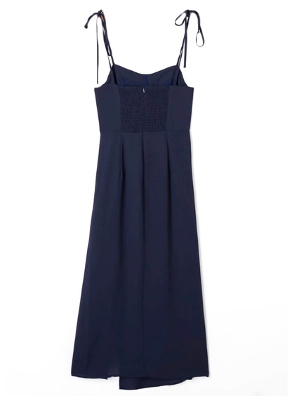2025 Summer New French Retro Blue Waist Cross Pleated Suspender Dress R0971