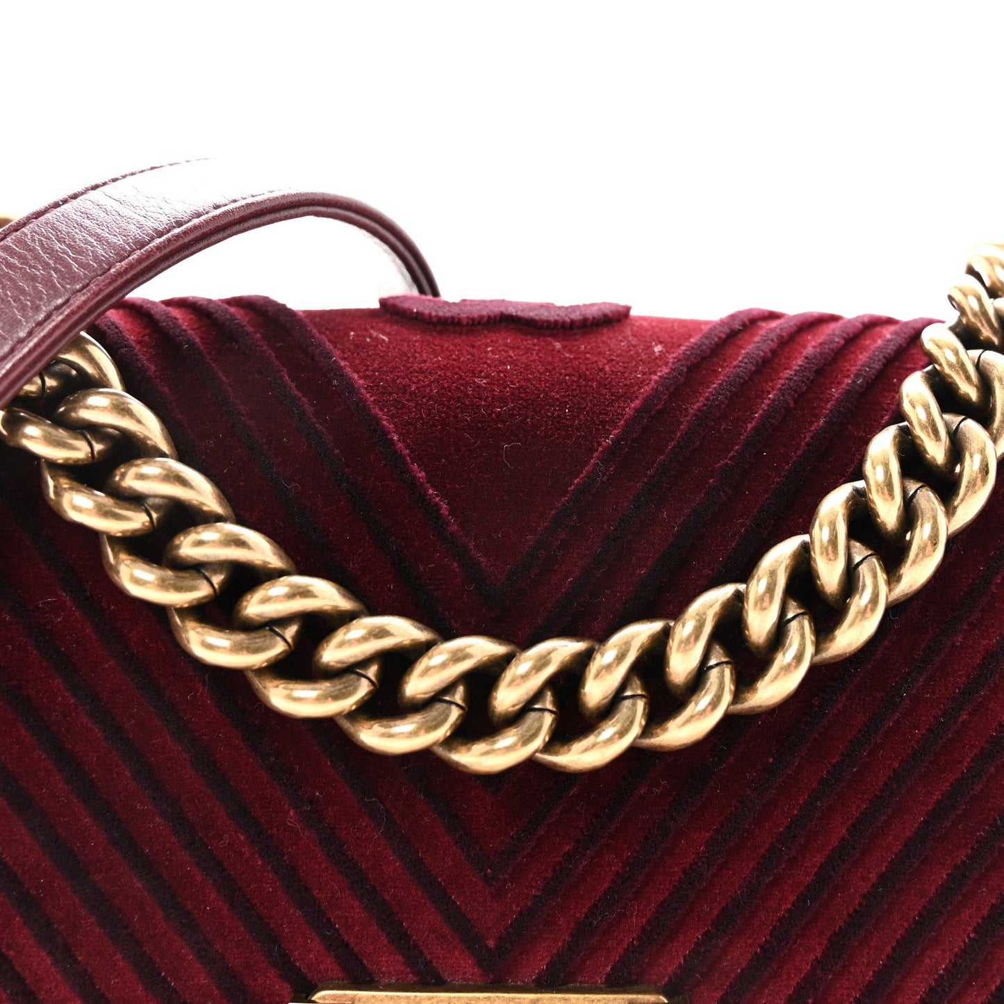 Velvet Chevron Quilted Small Boy Flap Burgundy