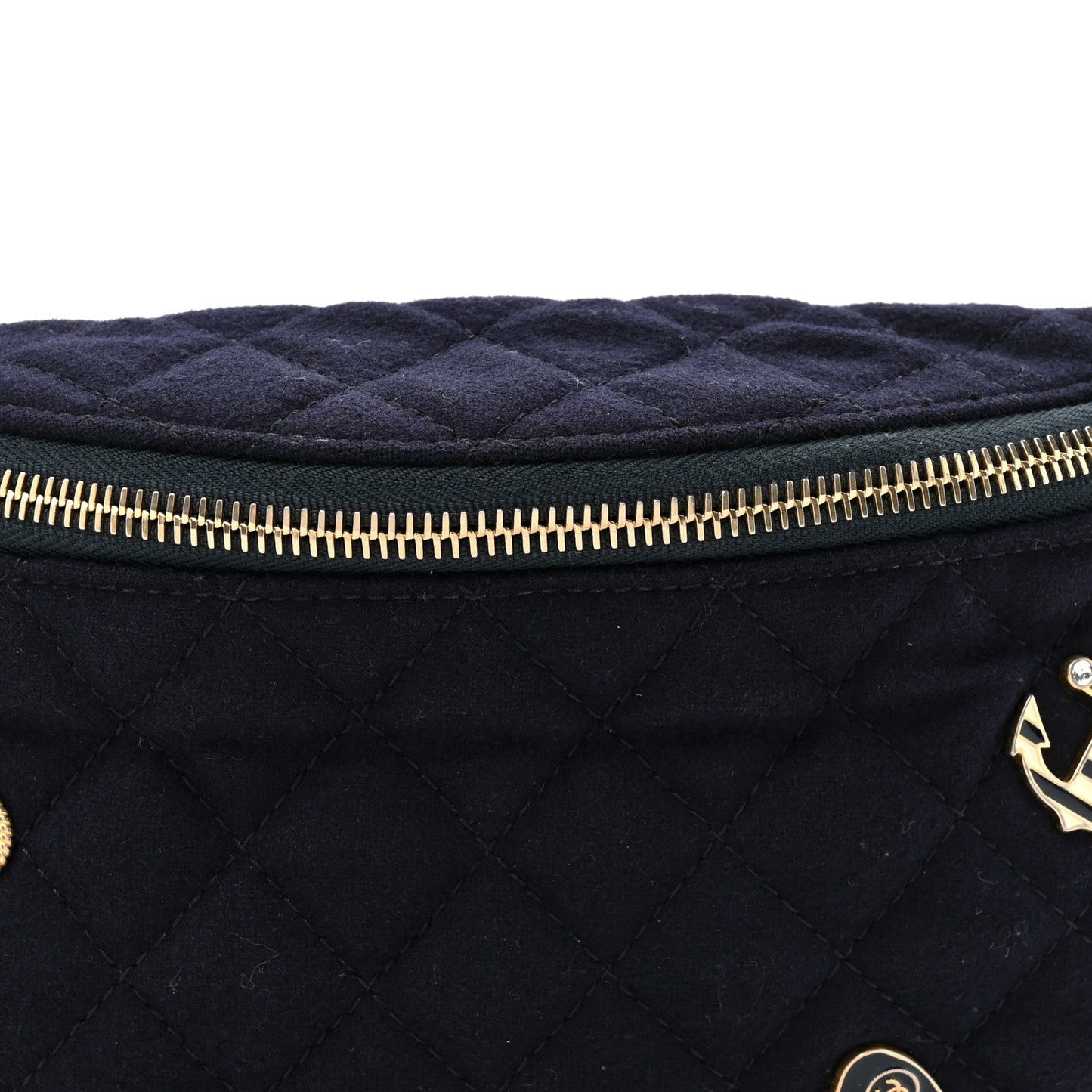 Wool Lambskin Quilted Paris Hamburg Charms Waist Bag Dark Navy