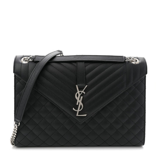 Grain De Poudre Textured Mixed Matelasse Large Triquilt Monogram Satchel Black