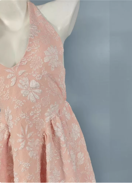 Sweet Pink A-line Halter V-neck Jacquard Prom Dress P4503