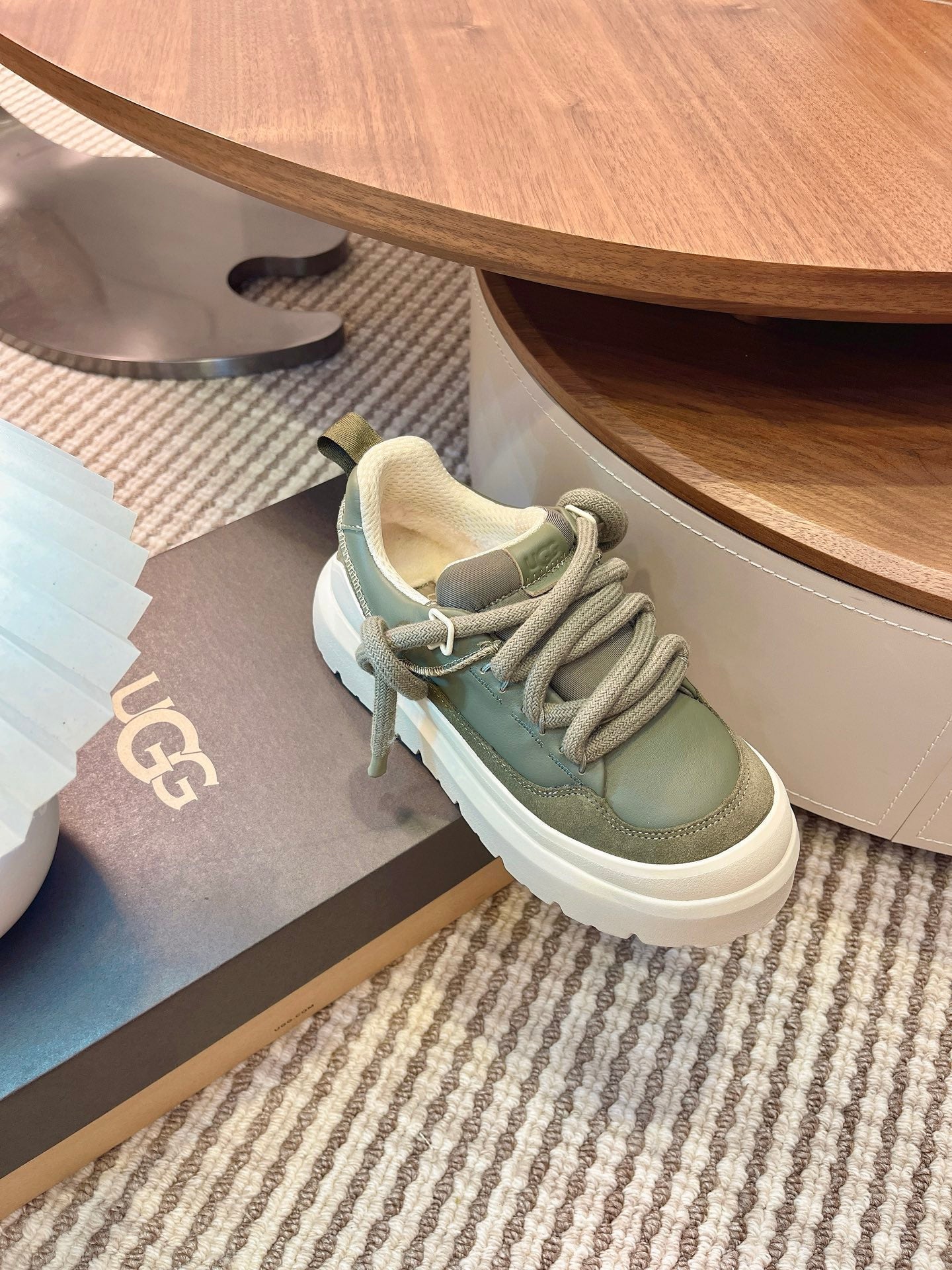 UGG Heritage Utility Sneakers Cream Olive Green Suede Cowhide
