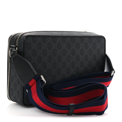 GG Supreme Monogram Calfskin Web Medium Crossbody Bag Black Grey