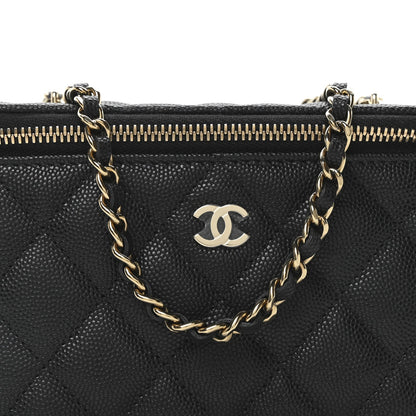Caviar Quilted Small Vanity Case With Chain Black