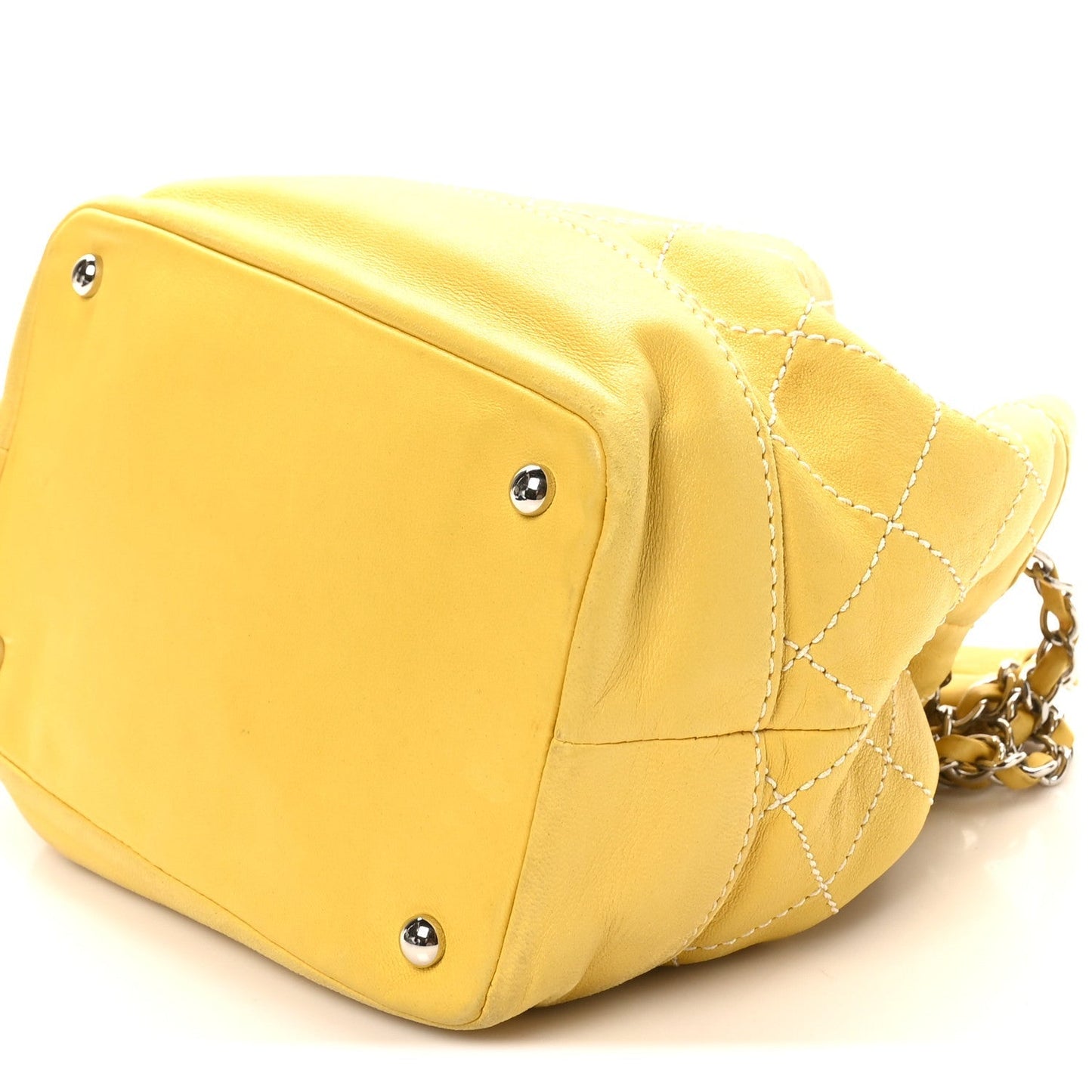 Calfskin Contrast Stitch Surpique Bucket Bag Yellow