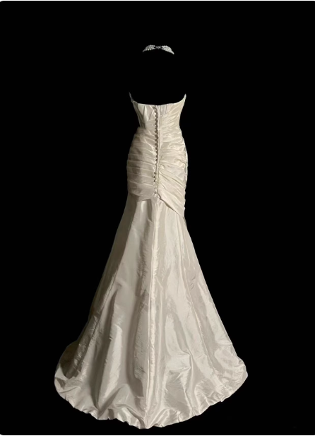 Vintage Ivory Mermaid Strapless Ruched Satin Long Prom Dress Evening Dress P4506