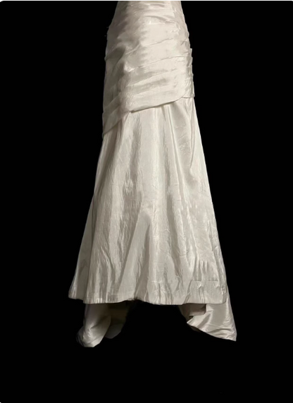 Vintage Ivory Mermaid Strapless Ruched Satin Long Prom Dress Evening Dress P4506