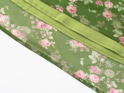 2025 Summer New Green Floral Seaside Vacation Mid-Length Suspender Dress R0941