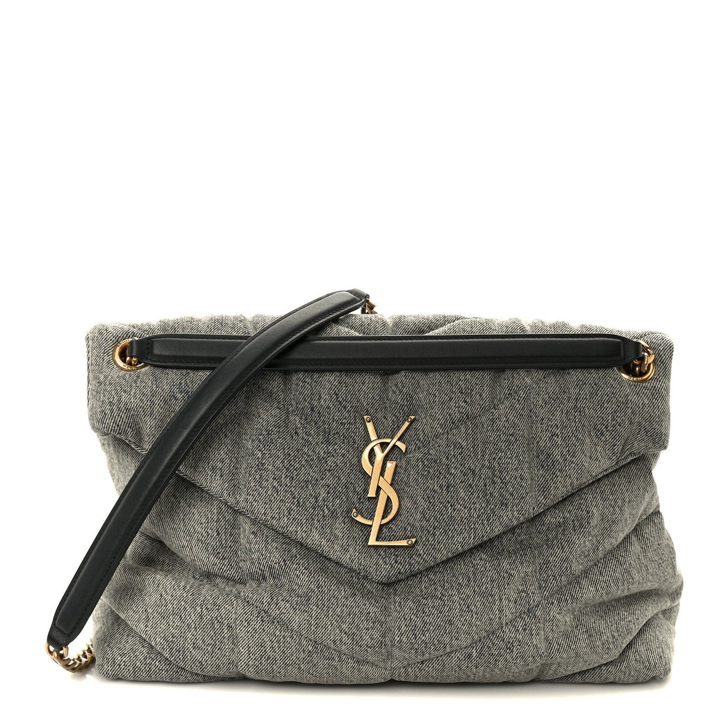 Denim Quilted Medium Loulou Puffer Monogram Chain Satchel Azur