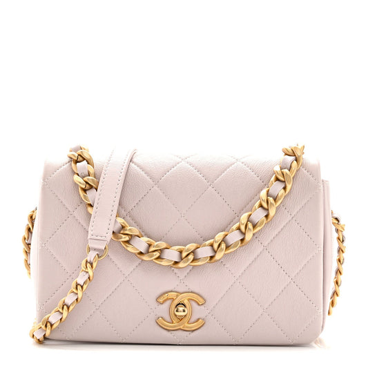 Shiny Lambskin Quilted Small Fashion Therapy Flap Bag Lilac