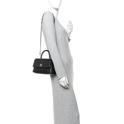 Caviar Quilted Mini Coco Handle Flap Black