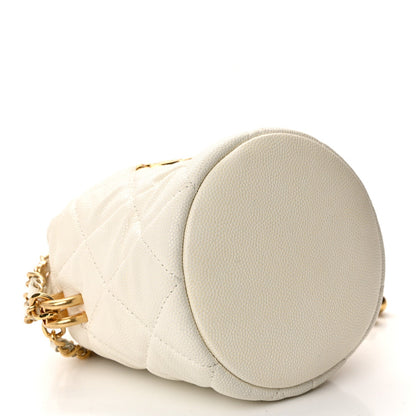 Caviar Quilted Coco First Bucket Clutch With Chain White