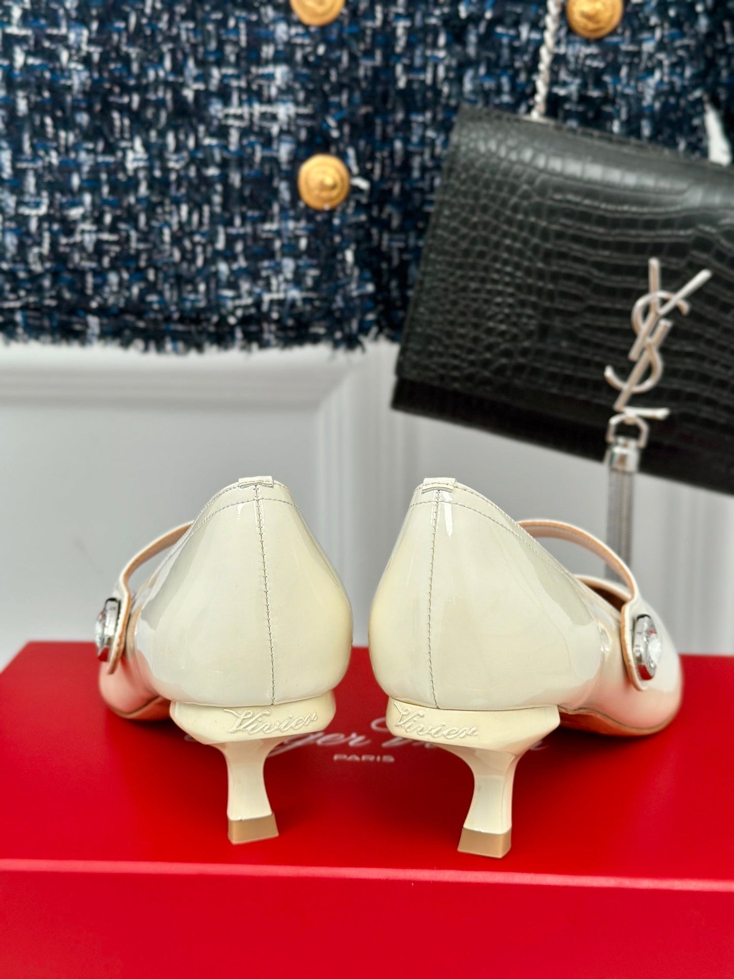 Mary Jane Virgule Pumps 55 White Patent Leather