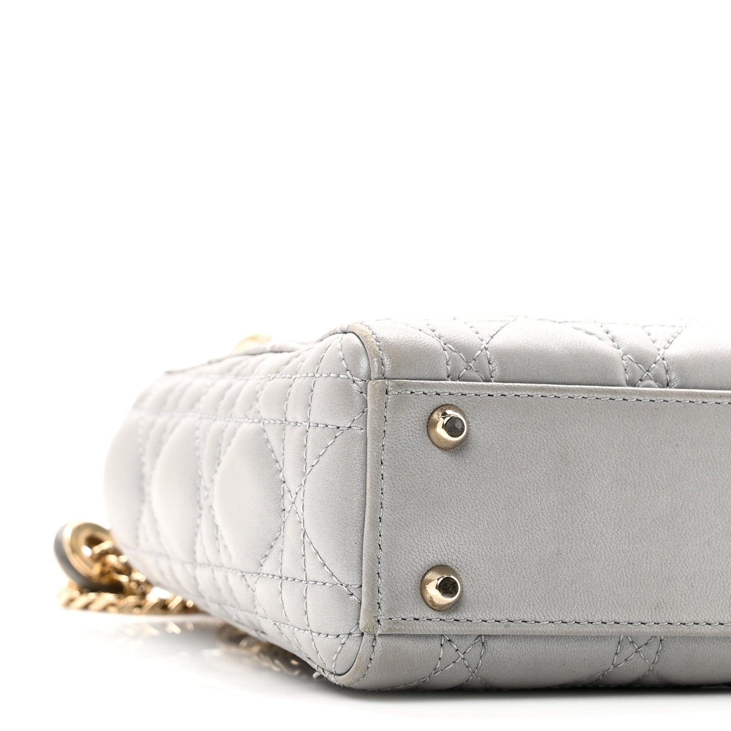 Metallic Lambskin Cannage Mini Lady Dior Grey