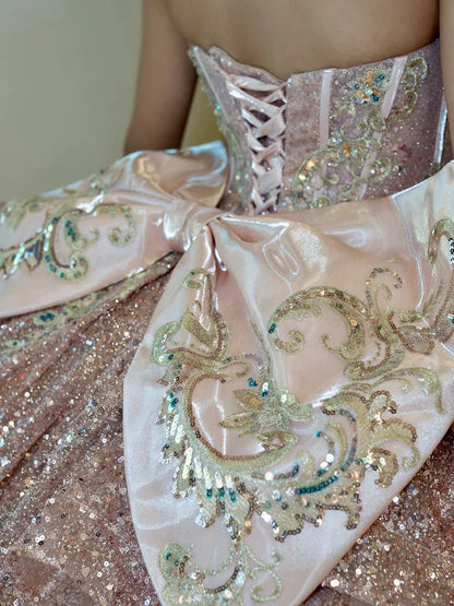 Elegant Pink Sequined Embroidery Sweetheart Strapless Quinceanera Ball Gown TP5242