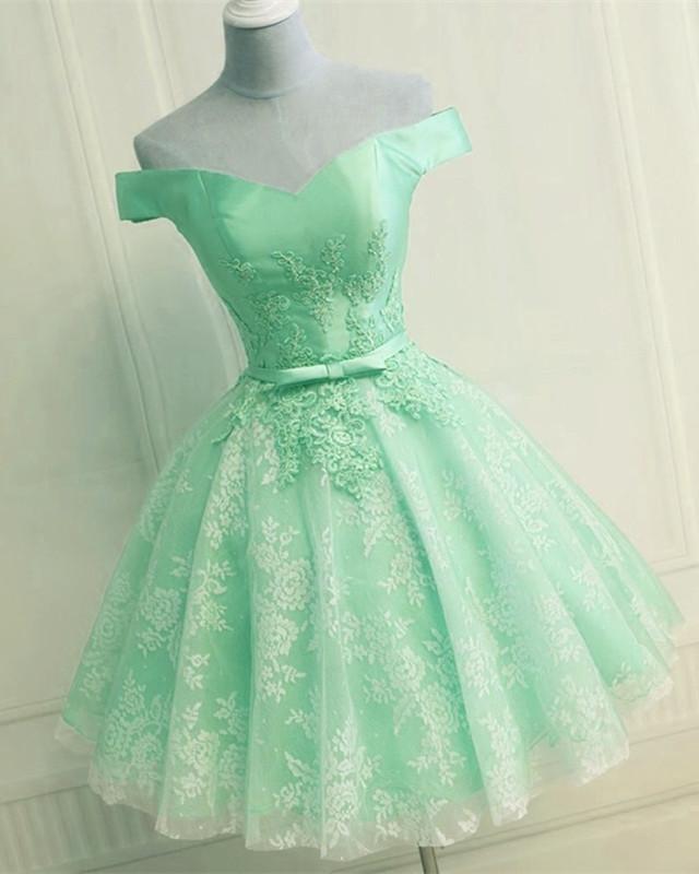 Elegant Lace Appliques Satin Off The Shoulder Homecoming Dress Short