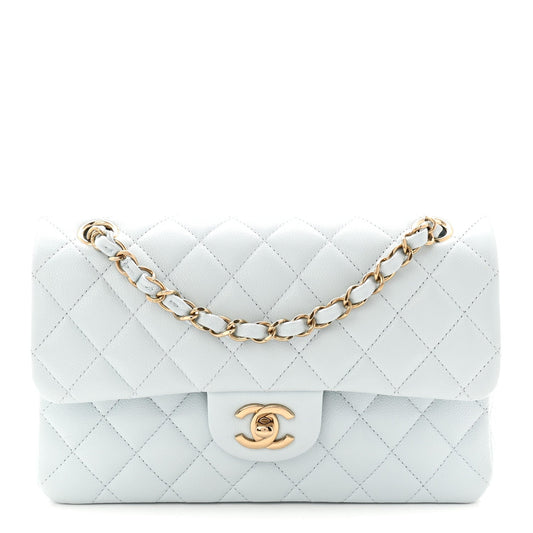 Caviar Quilted Small Double Flap Light Blue