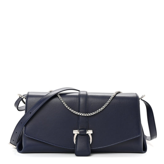 Calfskin Small Front Flap Crossbody Bag Navy Blue