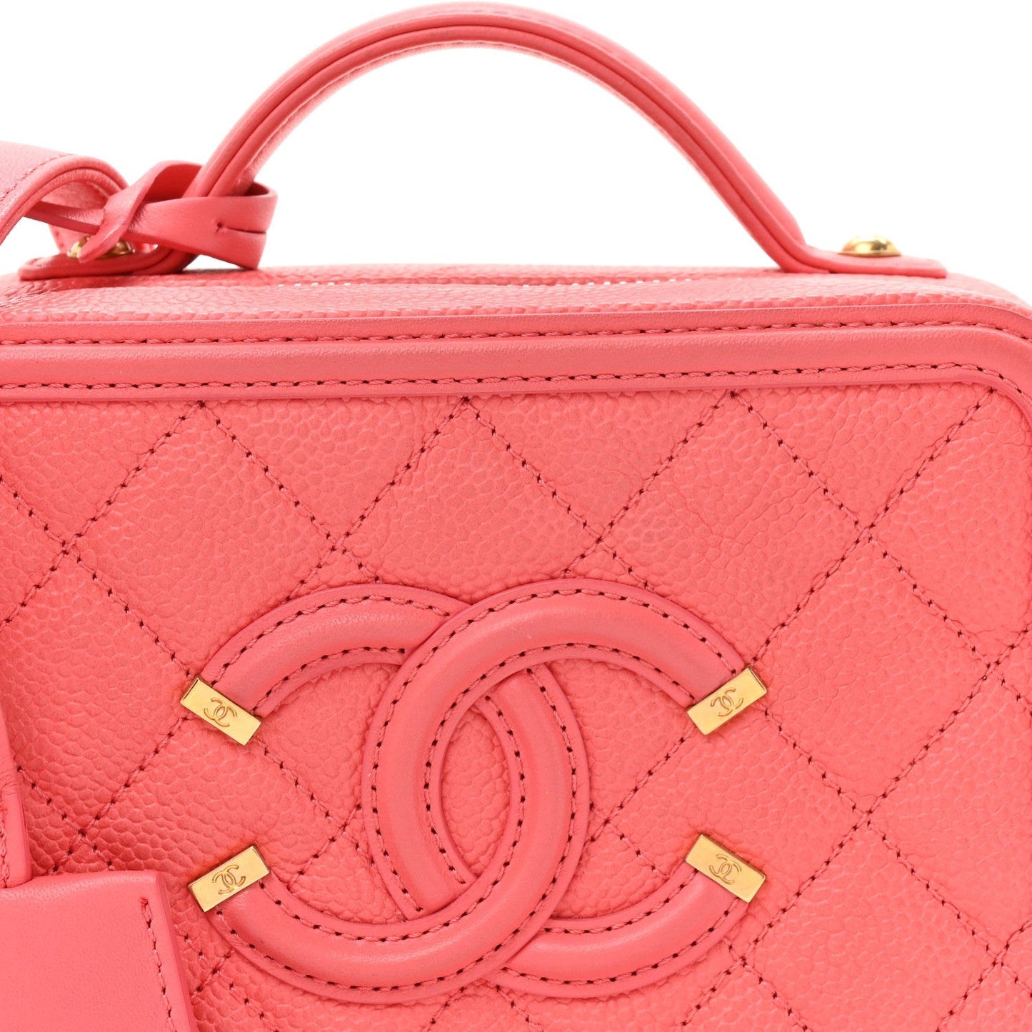 Caviar Quilted Small CC Filigree Vanity Case Coral