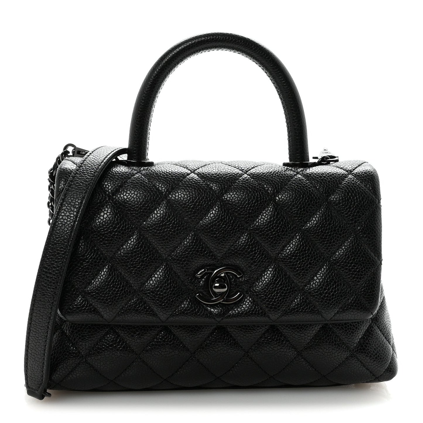 Iridescent Caviar Quilted Mini Coco Handle Flap So Black