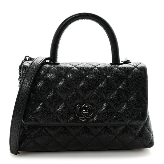 Iridescent Caviar Quilted Mini Coco Handle Flap So Black