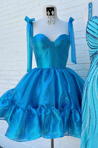 Charming A-Line Organza Mini Dress with Ribbon Straps Barbie Inspired Homecoming Dress