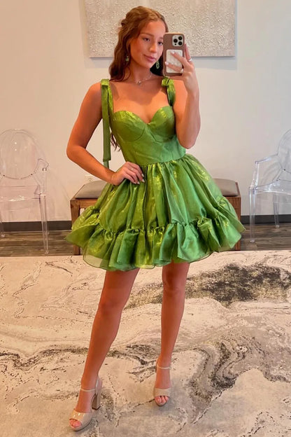 Charming A-Line Organza Mini Dress with Ribbon Straps Barbie Inspired Homecoming Dress