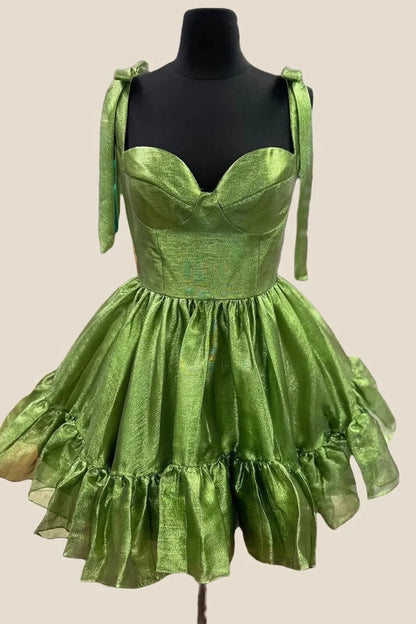 Charming A-Line Organza Mini Dress with Ribbon Straps Barbie Inspired Homecoming Dress