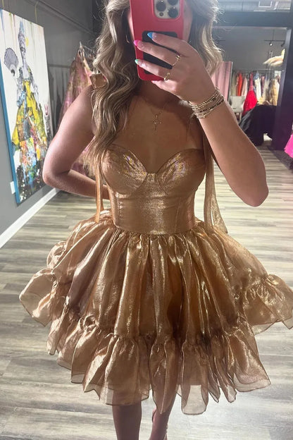Charming A-Line Organza Mini Dress with Ribbon Straps Barbie Inspired Homecoming Dress