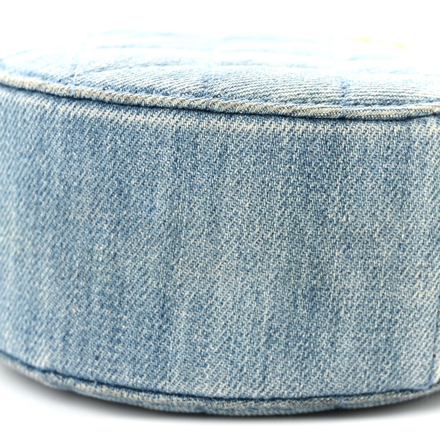 Denim Quilted Round Pearl Crush Clutch With Chain Blue