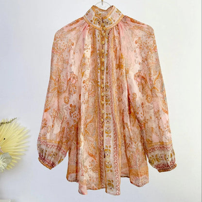 ZIMMERMANN HIGH-NECK FLARE-SLEEVE TOP 270178