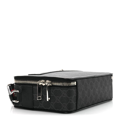 GG Supreme Monogram Calfskin Web Medium Crossbody Bag Black Grey