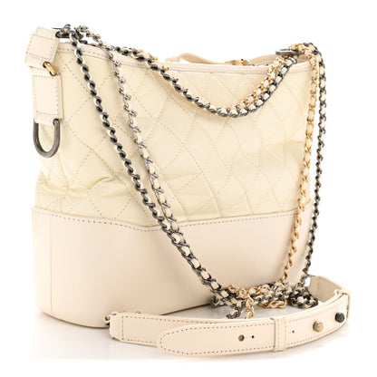 Aged Calfskin Quilted Medium Gabrielle Hobo White