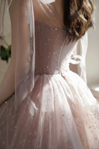 Classy Pink Tulle Sequin A Line Short Birthday Outfits   Formal 6th Grade Homecoming Dress Y9291