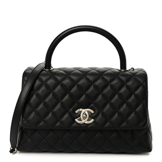 Caviar Quilted Small Coco Handle Flap Black