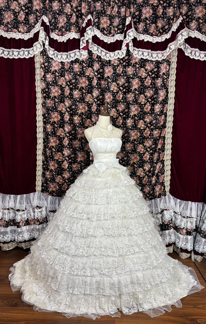 Beautiful Ivory Tulle Lace Strapless Appliques Sweet 16th Quinceanera A-Line Floor-length Tiered Evening Dress Prom Dress Ball Gown TP4260
