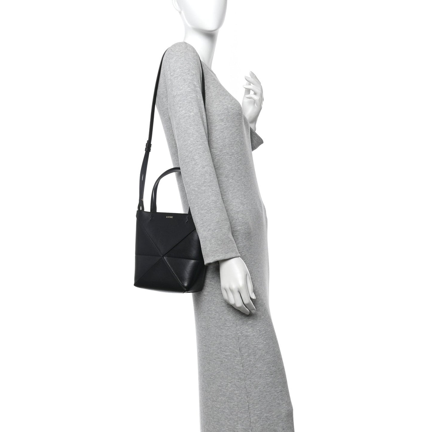 Shiny Calfskin Mini Puzzle Fold Tote Black