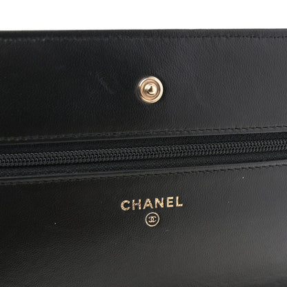 Lambskin Chevron Quilted Wallet On Chain WOC Black