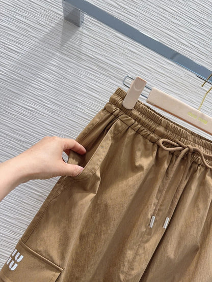 Miu Miu 2026 Long Skirt Khaki and Navy Blue Cotton Nylon