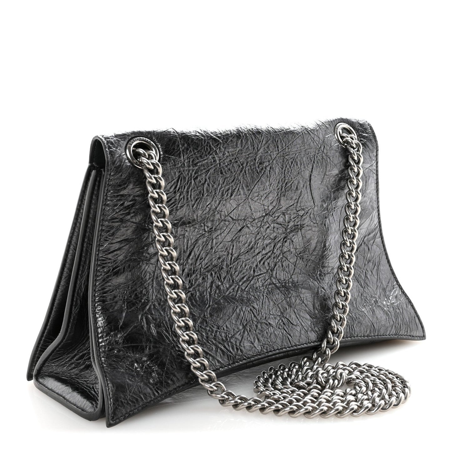Metallic Crushed Calfskin Medium Crush Chain Bag Steel Grey