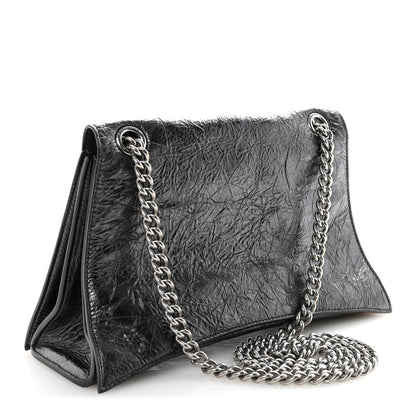 Metallic Crushed Calfskin Medium Crush Chain Bag Steel Grey