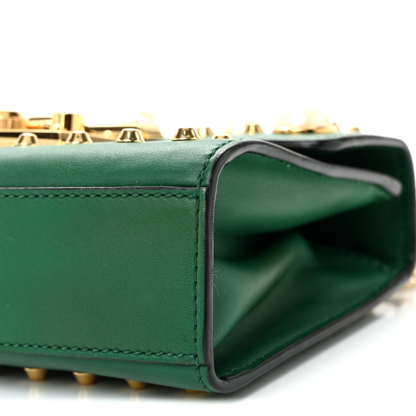 Calfskin Studded Small Padlock Shoulder Bag Emerald