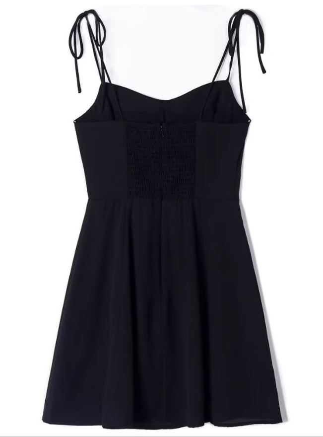 2025 summer new sexy petite pure black slim short suspender dress R0946
