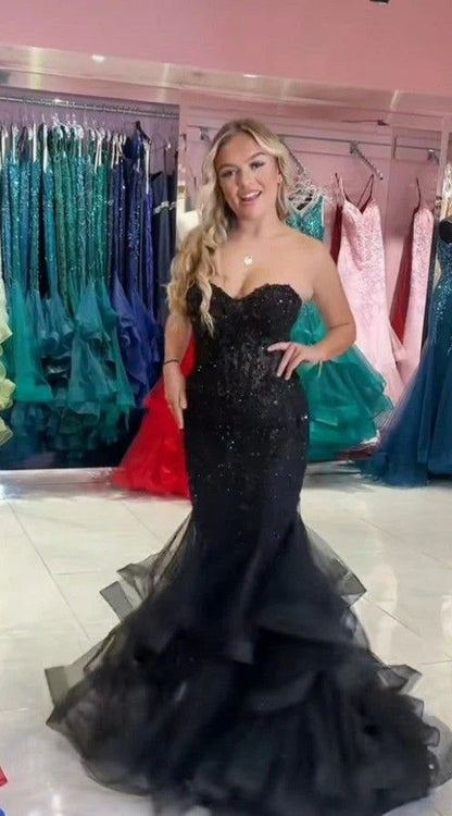 Vintage Pink Applique Strapless Sequin Evening Gown Mermaid Sweetheart Party Dress Long Formal Dress TP4972