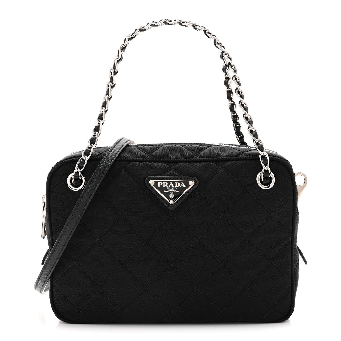 Nylon Tessuto Impuntu Quilted Bandoliera Crossbody Bag Black